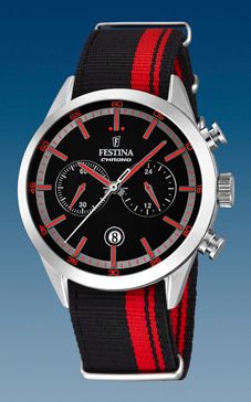 Ремень Festina BC08950, из нейлона, черно-красный, размер 21 мм
