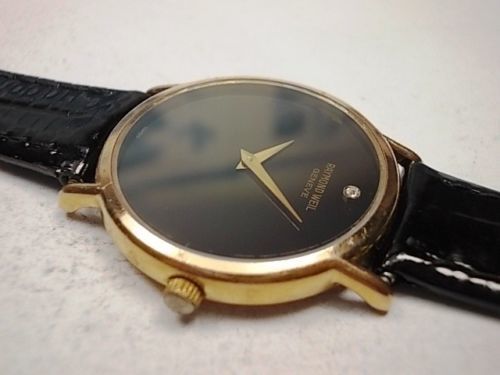 Ремешок из кожи теленка (имитация аллигатора), черный, черные стежки, 15мм, размер XL, с застежкой из нерж. стали с позолотой для часов Raymond Weil 5757