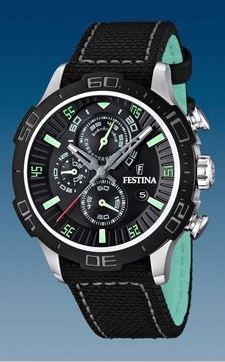 Ремень Festina BC07575, из кожи теленка и нейлона, черный, размер 22 мм