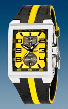 Ремень Festina BC04531, из кожи телёнка, черно-желтый, размер 18 мм, под клипсу