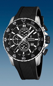 Ремень Festina BC08193, из каучука, черный, размер 24 мм