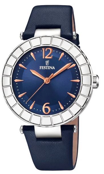 Ремень Festina BC09678, из кожи телёнка, синий, размер 21 мм
