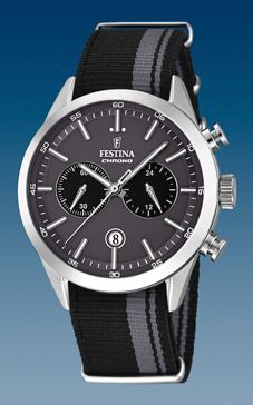 Ремень Festina BC08949, из нейлона, черно-серый, размер 21 мм