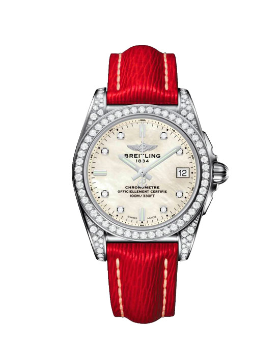 Ремень Breitling 214X, из кожи телёнка, красный, размер 18/16 мм