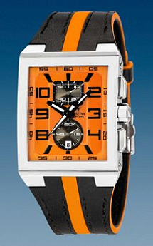 Ремень Festina BC05033, из кожи телёнка, черно-оранжевый, размер 18 мм
