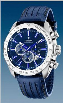 Ремень Festina BC09439, из кожи телёнка, синий, размер 25 мм
