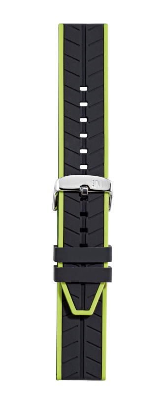 ремешок для часов Sesia Technogomma из силикона, черный/лайм 874, ширина 20 мм