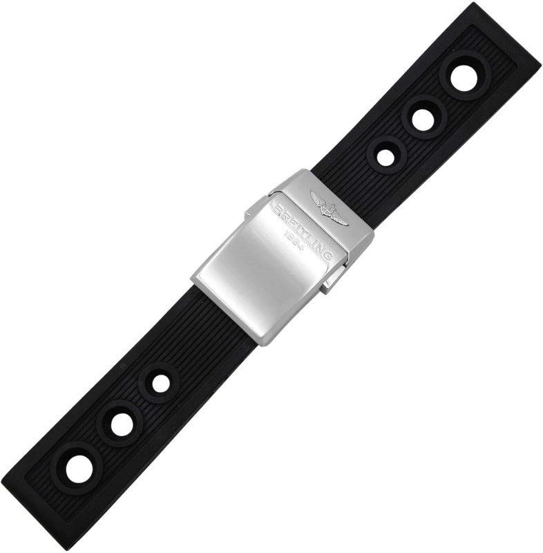 Ремень Breitling 200S, из каучука, черный, размер 22/20 мм, под клипсу