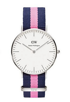 Ремень Daniel Wellington 0804DW, из нейлона, сине-розовый, размер 18 мм