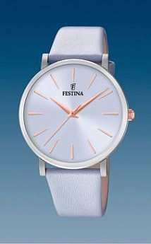 Ремень Festina BC10385, из кожи телёнка, голубой, размер 19 мм