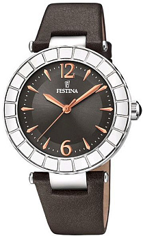 Ремень Festina BC09679, из кожи телёнка, темно-серый, размер 21 мм
