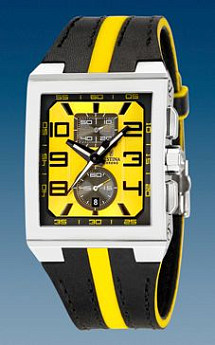 Ремень Festina BC04531, из кожи телёнка, черно-желтый, размер 18 мм, под клипсу