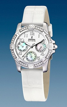 Ремень Festina BC05343, из кожи телёнка, белый, размер 18 мм