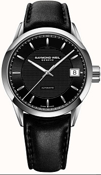 Ремень Raymond Weil SV2001-2750-R-6, из кожи телёнка, гладкий, черный, размер 20 мм