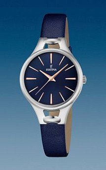 Ремень Festina BC09385, из кожи телёнка, синий, размер 9.95 мм