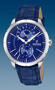 Ремень Festina BC08467, из кожи телёнка, синий, размер 23 мм