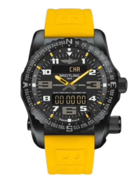 Ремень Breitling 246S, из каучука, желто-черный, размер 26/20 мм, под клипсу, TWINPRO 26/20мм, EMERGENCY