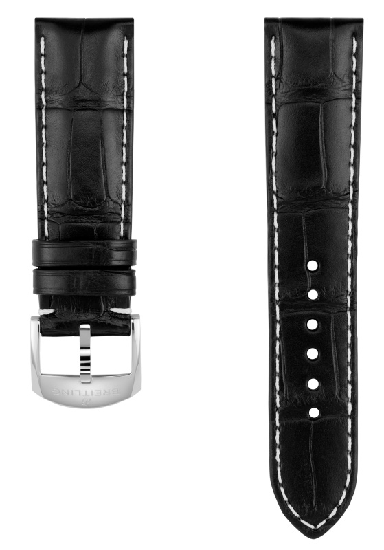 Ремень Breitling 1014PL, из кожи крокодила, черный, размер 20/18 мм