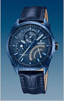 Ремень Festina BC09611, из кожи телёнка, темно-синий, размер 20 мм